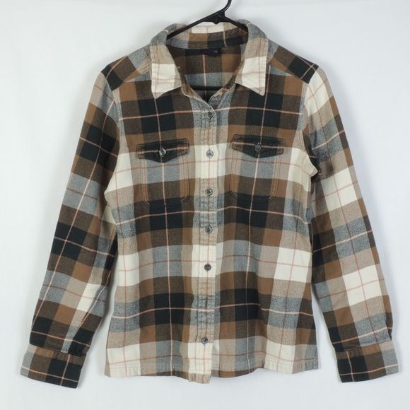Patagonia Tops - Patagonia Flannel Shirt Women's Size 6 Organic Plaid Brown/Black/Orange